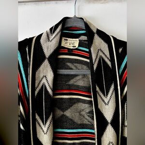 Navajo Print Boho Knit Cardigan with Fringe.